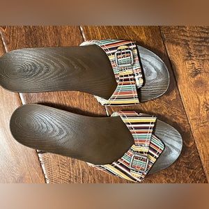 Dr. Scholl's Striped Buckle Slide Sandals in Brown and Multicolor
